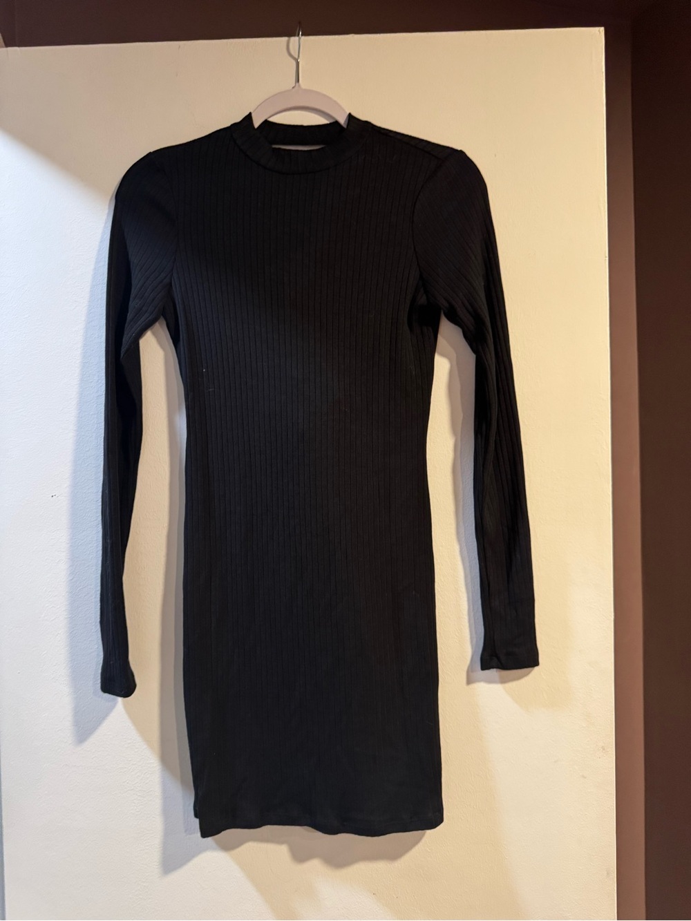 Forever 21 Black Ribbed Long Sleeve Bodycon Dress, Open Back